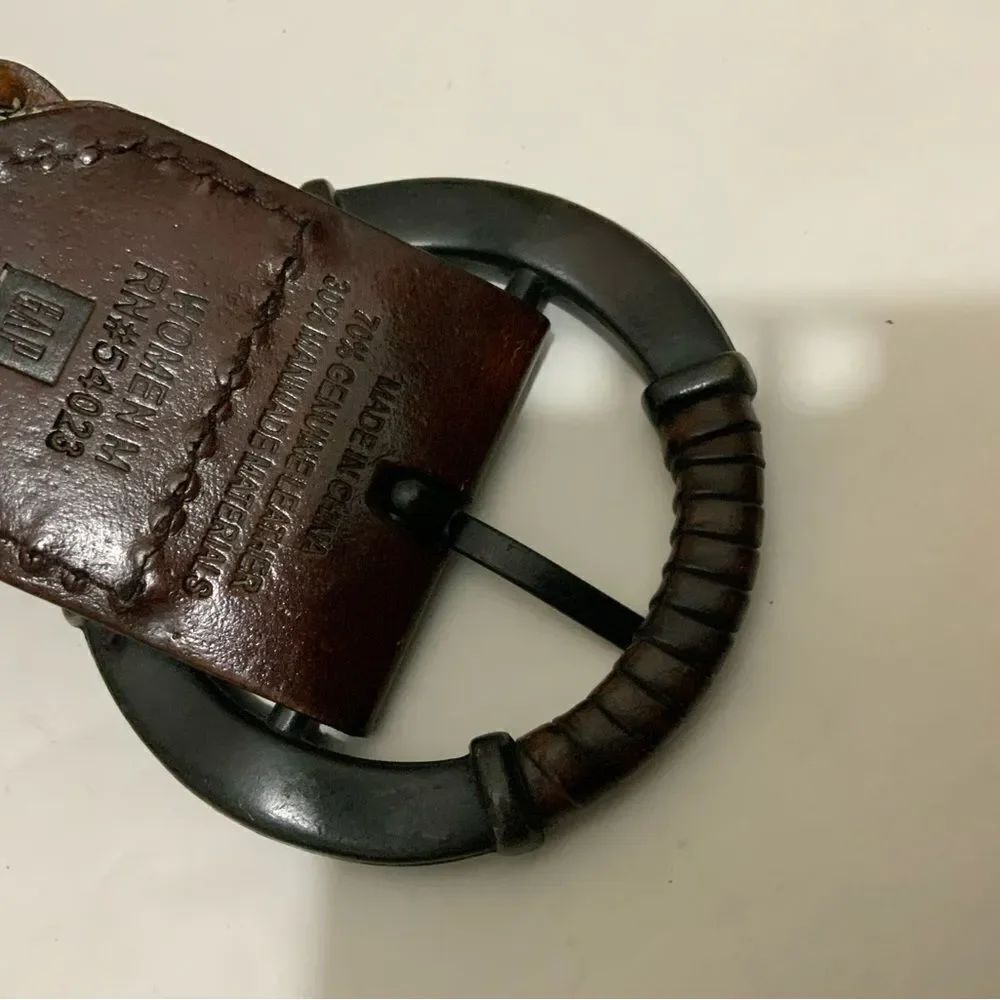 GAP brown woven leather belt / brass buckle Size M - Picture 4 of 9